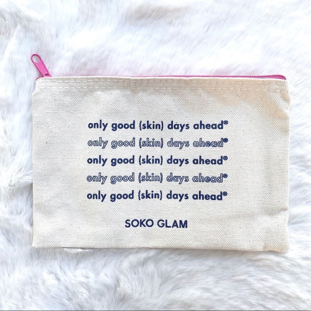 NEW Soko Glam Skincare Makeup Pouch Cosmetic Bag Natural Pink Canvas Kbeauty